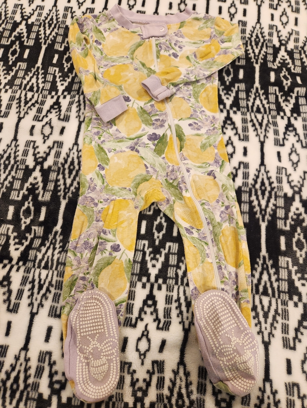 Burt's Bees Baby Girls Yellow Lemon Print Footed One-Piece Pajamas, Size 18M